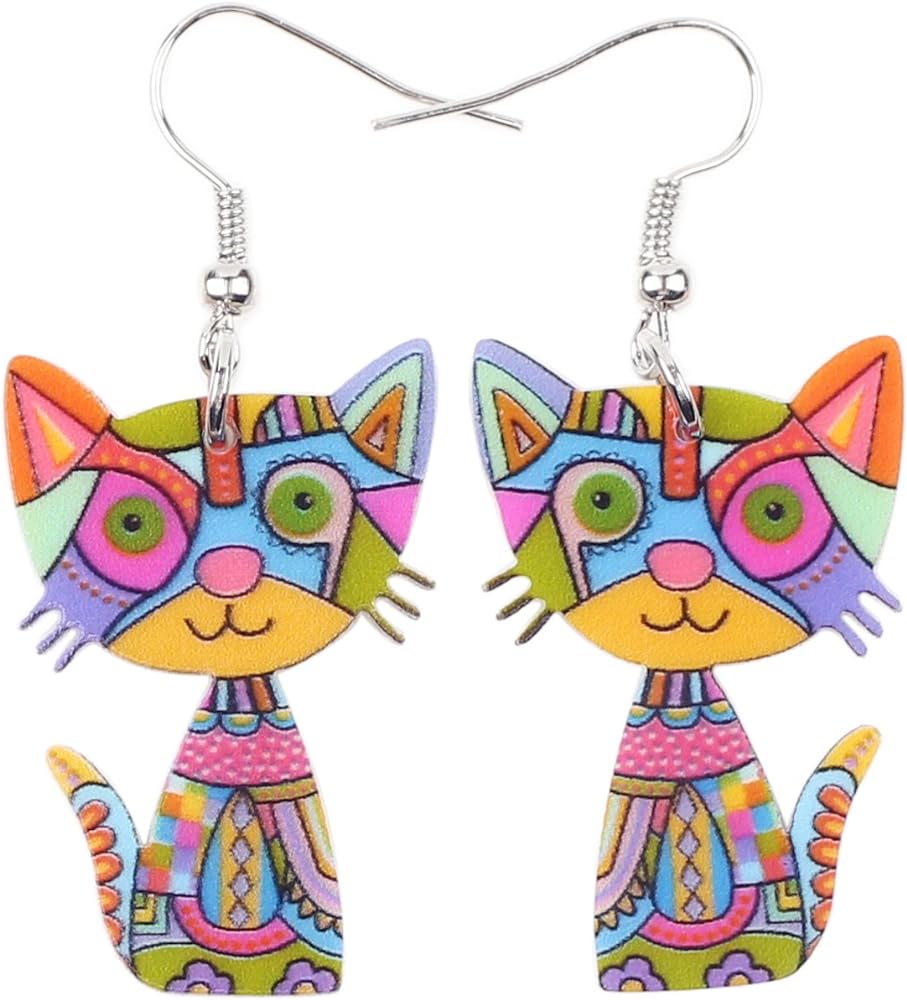 Acrylic Drop Cat Earrings Pets Funny Design 7 Color Lovely Gift For Girl Women By The Bonsny