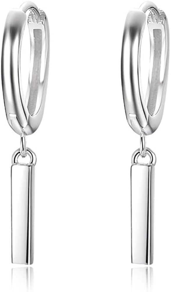 925 Sterling Silver Stick Bar Dangle Hoop Earrings Rectangle Dangling Drop Small Huggie Hoops Earring Hypoallergenic Wrap Cuffs Minimalist Jewelry Gifts for Women Teen Girls Bff