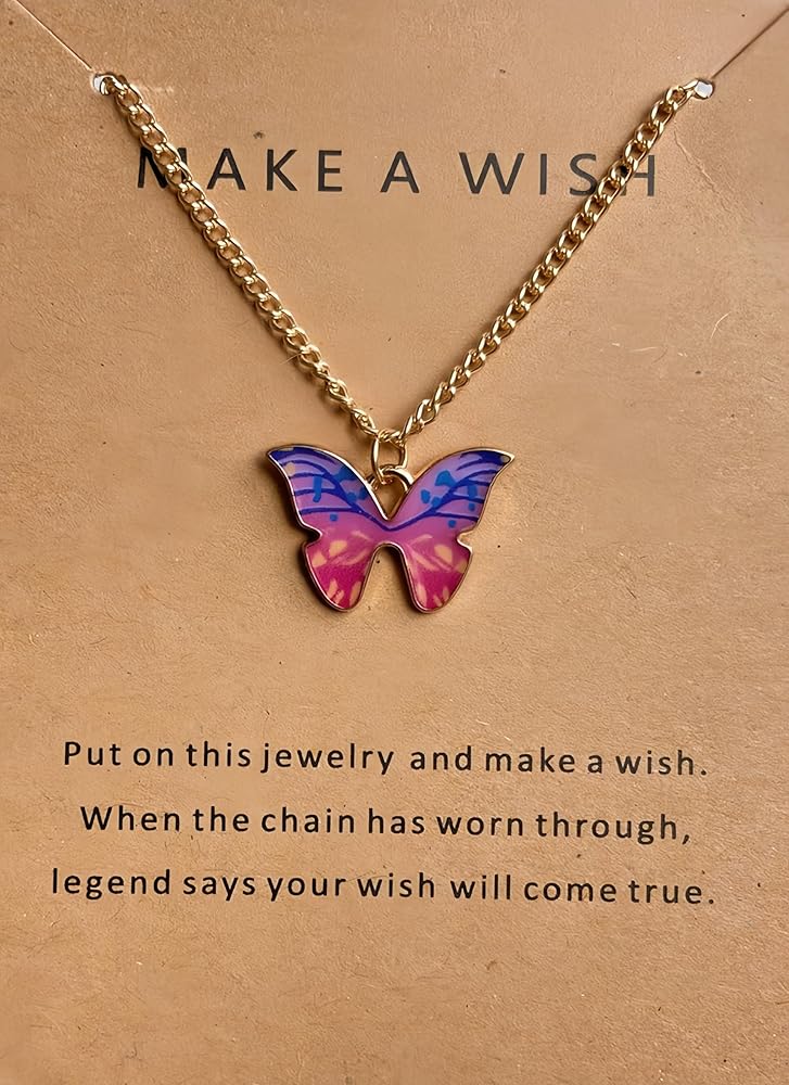 Cute Butterfly Pendant Necklace Jewelry Gifts For Women Teen Girls Gold Chain Colorful Animal Minimalist Charm With Message Card