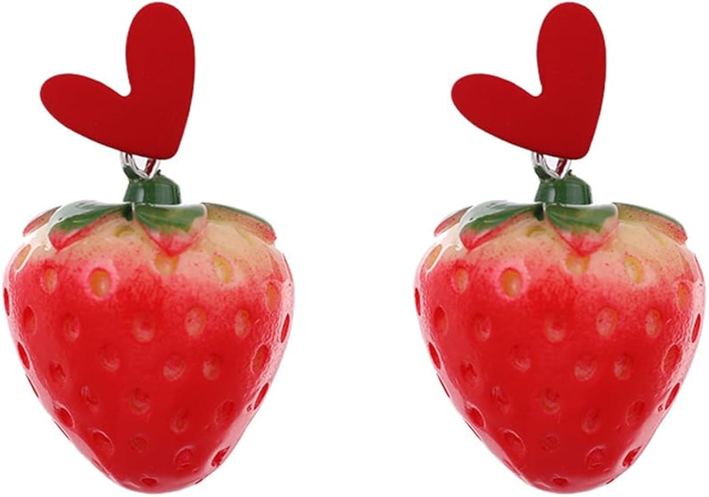 Heart Strawberry Stud Earrings for Women,Red Strawberry Drop Dangle Earring,Heart Love 3D Acrylic Fruit Resin Strawberry Earrings for Teen Girl Jewelry