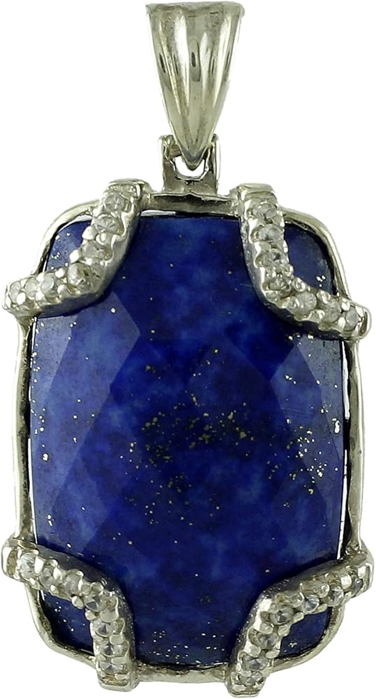 Carillon Lapis Natural Gemstone Cushion Shape Pendant 925 Sterling Silver Uniqe Jewelry