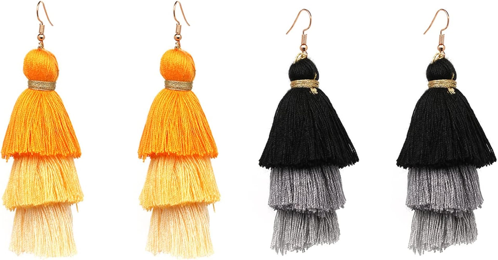 2 Pairs Layered Multi Color Tassel Earrings Bohemian Colorful Triple Layers Tiered Tassel Dangle Drop Earrings for Women Teen Girls Christmas Mother's Day Gift