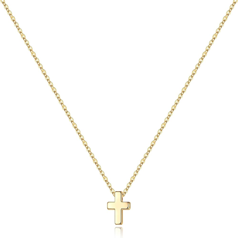 Cross Necklace for Women18k Gold Plated Tiny Cross Pendant Necklace Simple Christian Cross Necklaces Jewelry for Women Teen Girls