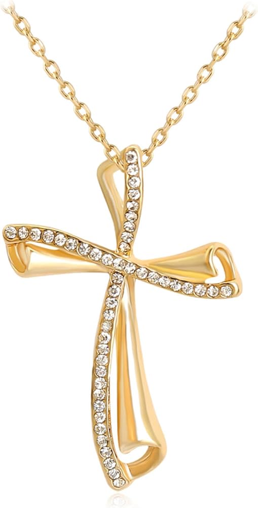 Necklaces for Women Girls - Elegant Cross Pendant Prayer Necklace Gift Shiny Rhinestone Women's Jewelry, Pendant Chain Valentine's Day Gifts Jewelry for Girls