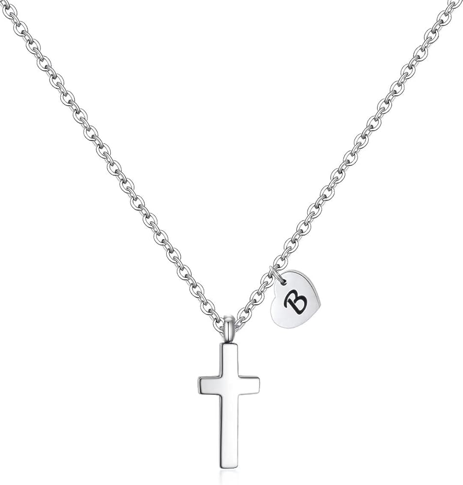 Tiny Cross Necklace for Girls | Kids Heart Initial Necklace Girls| Heart Birthstone Necklace | Letter Stainless Steel Pendant Jewelry First Communion Baptism Gifts Christmas Birthday Gifts