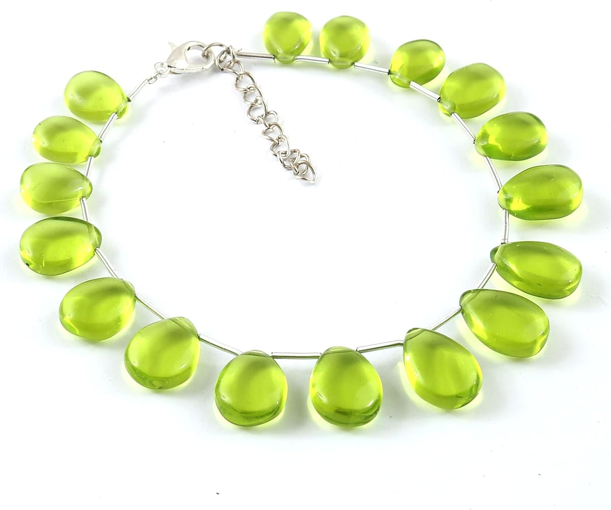 Handmade 925 Sterling Silver Pear Green Peridot Beads Bracelet Jewelry