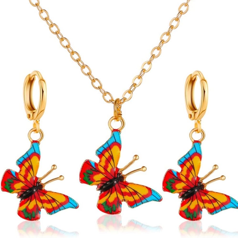 Butterfly Necklace Earring Set for Women Bohemian Pendant Necklaces Minimalist Charm Jewelry Gift Teen Girls