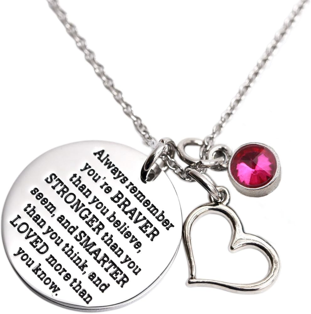 KUIYAI Always Remember You Are Braver Than You Believe Necklace with Birthstone Charm Jewelry Inspirational Gift