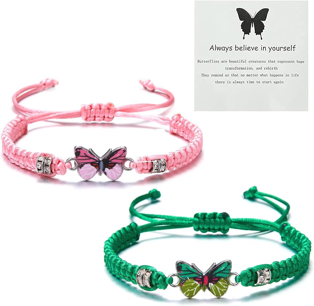 Choistily Butterfly Bracelet for Women Butterfly Charm Bracelets Braided Rope Butterfly Bracelet Adjustable Animal Bracelet Friendship Matching Bracelet Jewelry Gifts for Teen Girls