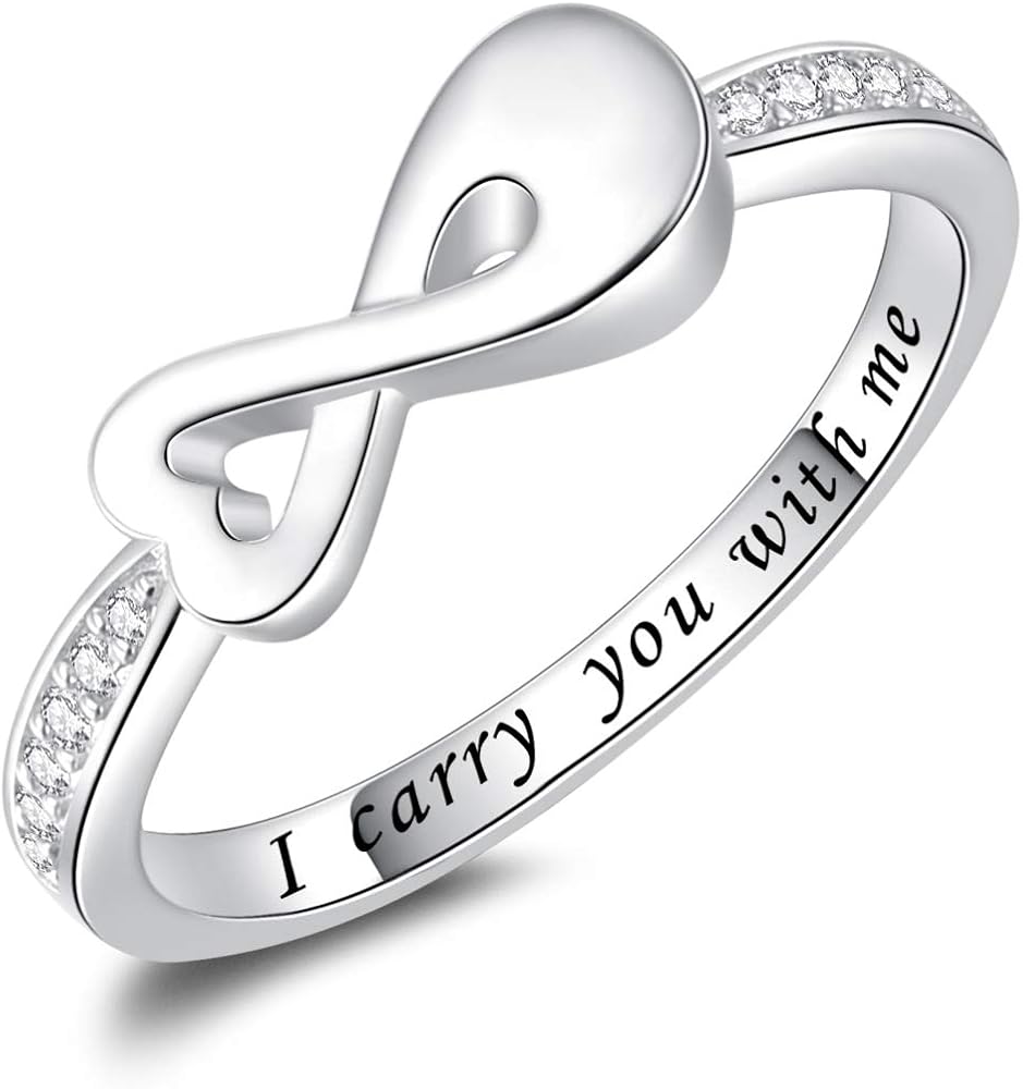 Infinity Cremation Ring for Ashes - 925 Sterling Silver Cremation Urn Jewelry I Carry You with me Memorial Keepsake Locket Rings for Human/Pet Ash