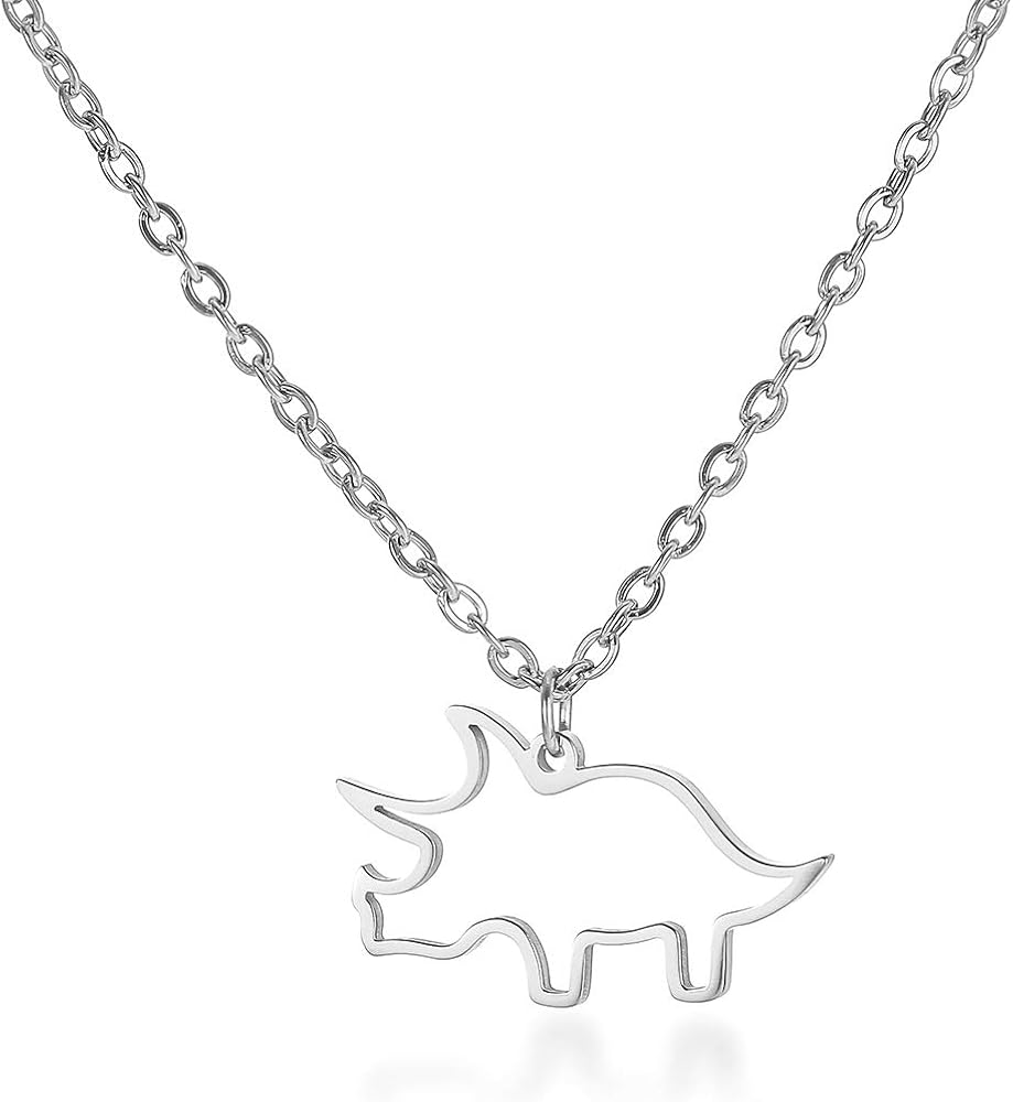 Stainless Steel Hollow out Dinosaur T-Rex Animal Dragon Pendant Necklace for Girls