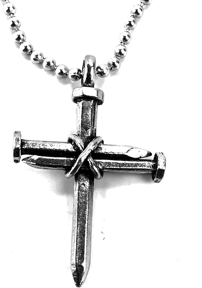 3 Nails Wire Wrapped Cross on Ball Chain