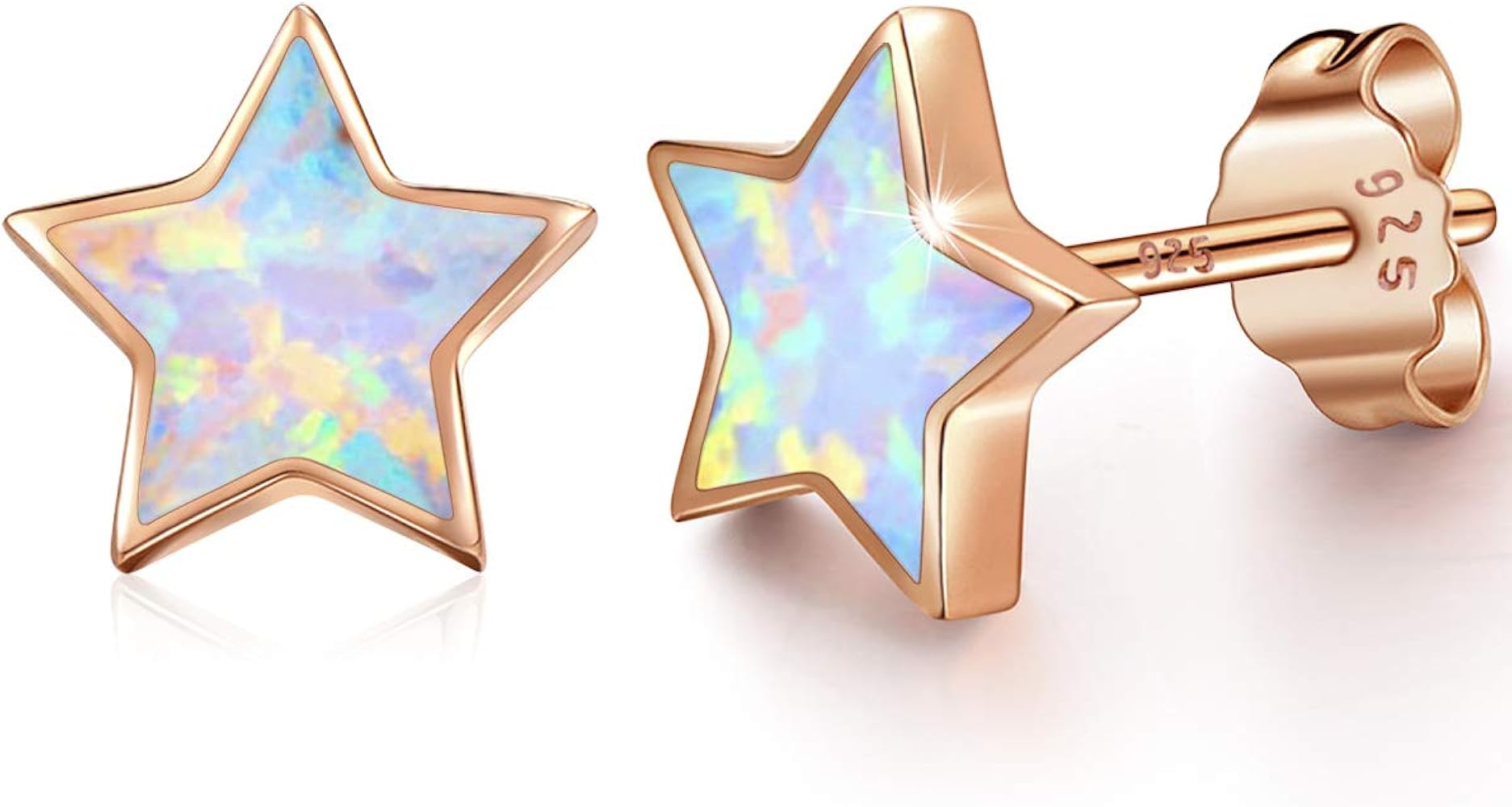 Rose Gold Star Earrings for Girls, Hypoallergenic Fire Opal Stud Earrings For Women ARSKRO S925 Sterling Sliver Little Small Tiny Cute Earring Jewelry Gifts for Sensitive Ears Toddlers Kids