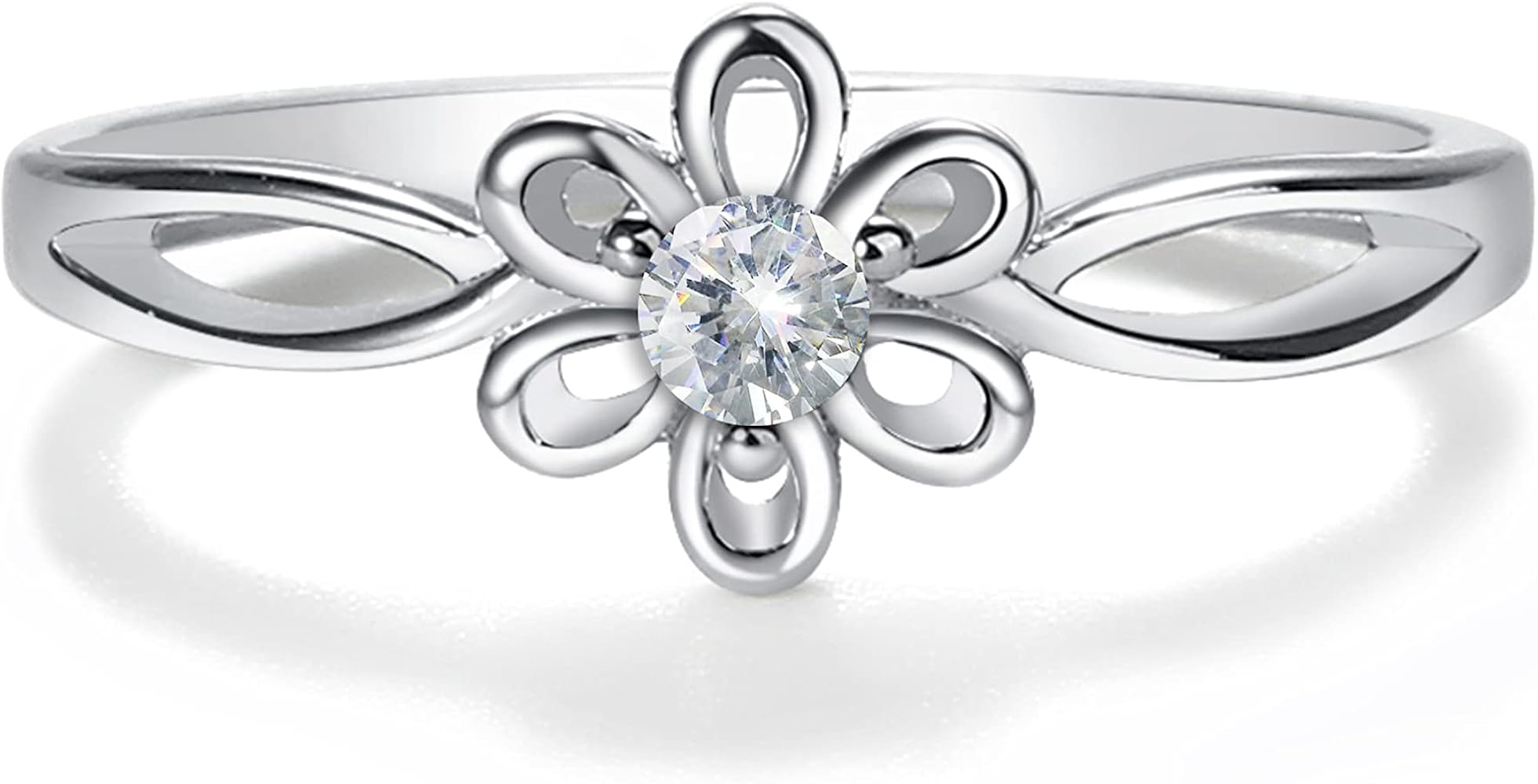 Precious Pieces Sterling Silver Simulated Birthstone Baby Ring with Flower for Little Girls