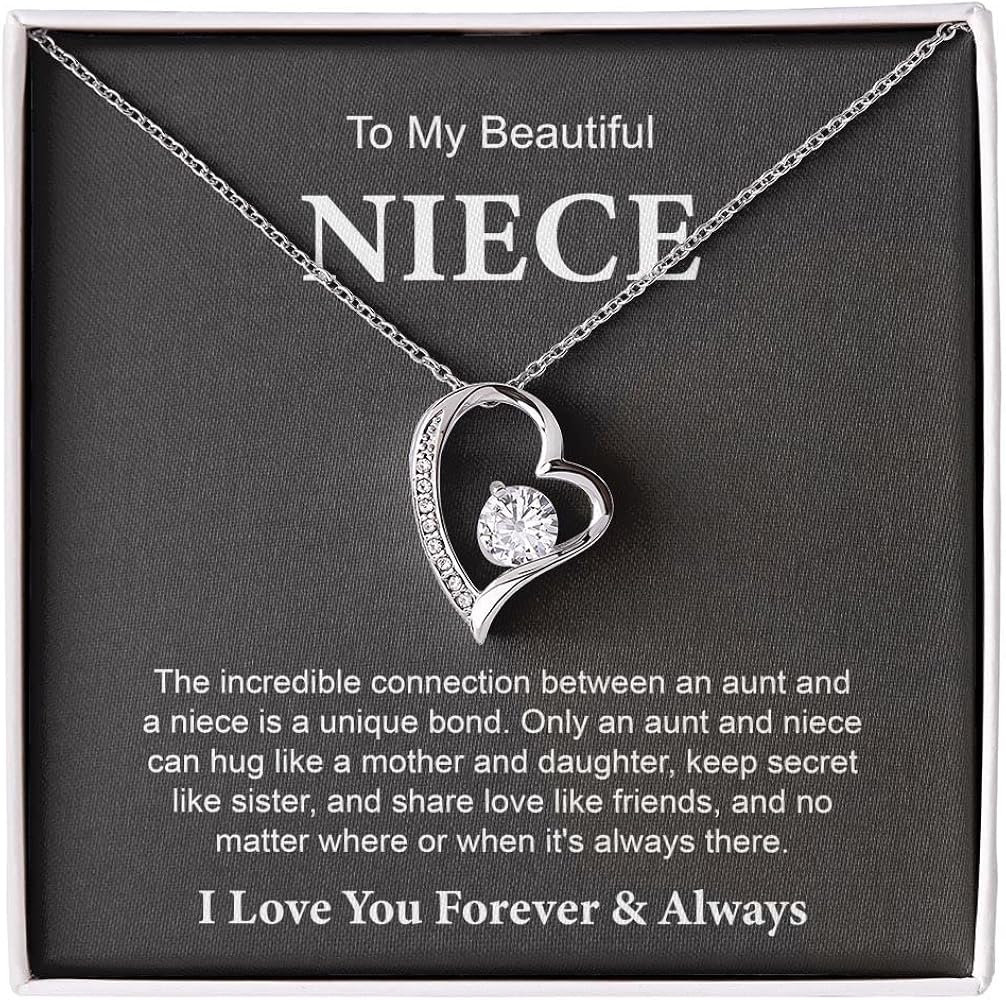 To My Beautiful Niece Necklace From Auntie, Sentimental Gifts for Niece, The InCredible Connection Between An Aunt And Niece Is A Unique Bond, I Will Always Love You Necklace, Truly Amazing Niece Jewelry Gift From Aunt. (14K White Gold And 18K Yellow Gold Sterling Silver Necklace)