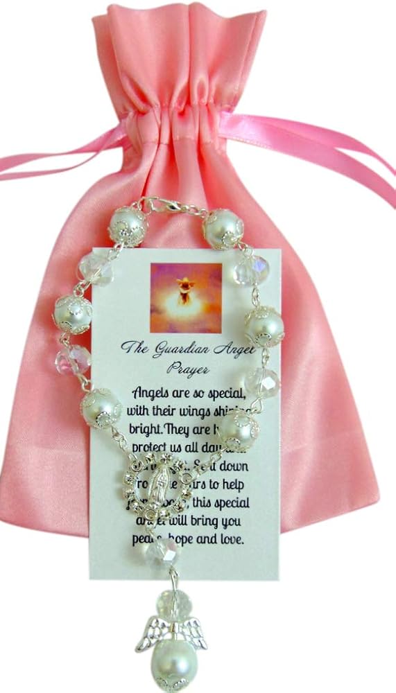 Westmon Works Guardian Angel Bracelet with Holy Prayer Card Girls Jewelry Set for First Communion or Confirmation red