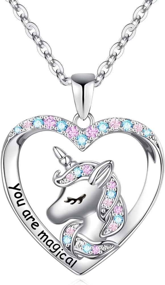 Unicorns Gifts for Girls, 14K White Gold Plated CZ Heart Pendant You Are Magical Unicorn Necklace Girls Jewelry Letter Initial Unicorn Necklaces for Girls Women Unicorns Gifts for Girls Teen Girls