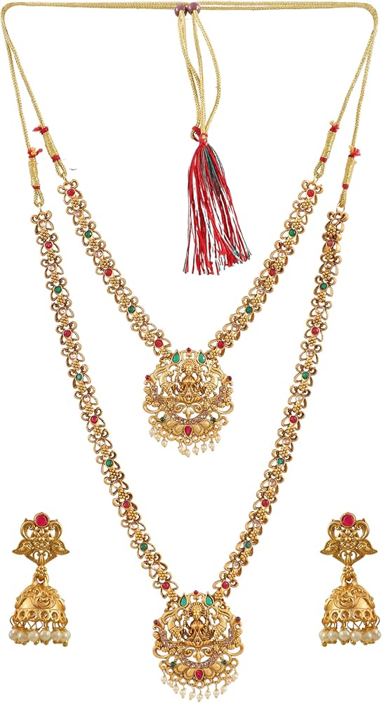 Indian Designer Ethnic Antique Traditional Bollywood Bridal Pearl Kundan Gold Plated Wedding Long Choker Necklace Temple Jewelry Set