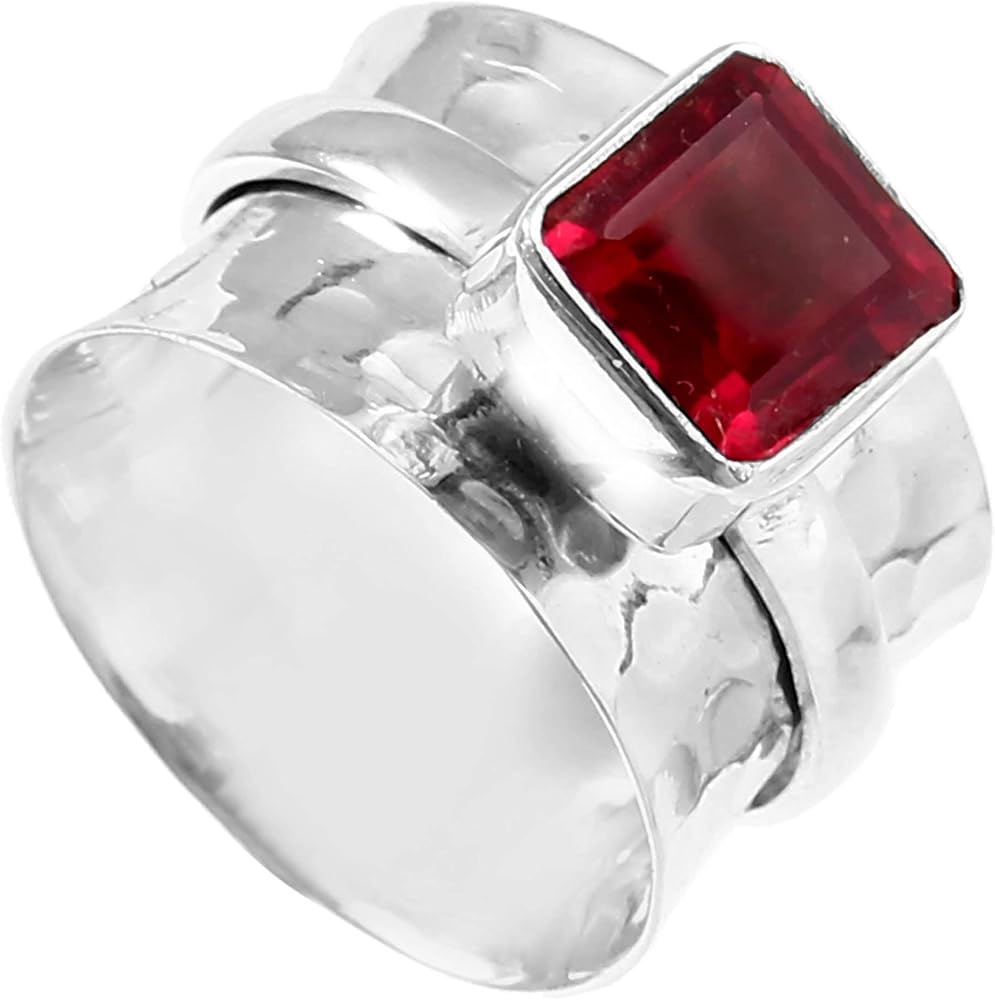 Red Mozambique Ruby Gemstone Sterling Silver Spinning Meditation Spinner Ring Jewelry Gift