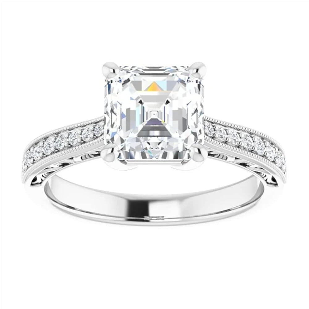 3.12 CT Asscher Diamond Moissanite Engagement Ring Wedding Ring Eternity Band Vintage Solitaire Halo Hidden Prong Setting Silver Jewelry Anniversary Promise Ring Gift