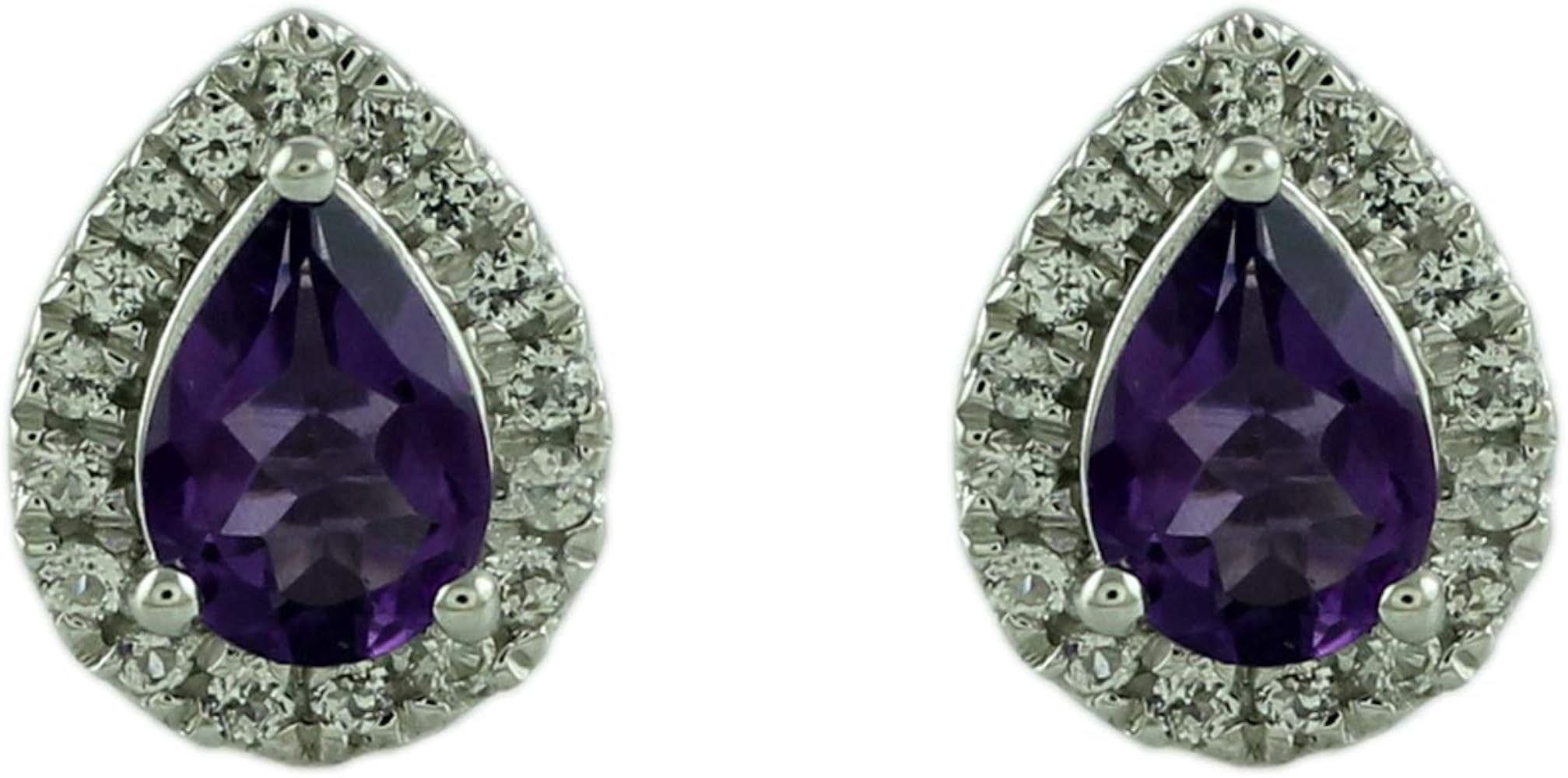 Carillon Stunning Amethyst Natural Gemstone Pear Shape Stud Engagement Earrings 925 Sterling Silver Jewelry