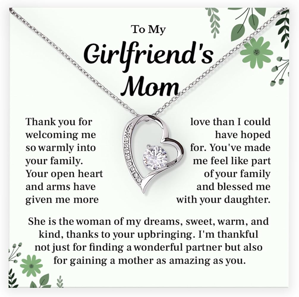 To My Girlfriend's Mom Necklace Gift For Mother's Day From Boyfriend, Anniversary Or Birthday Present For Her, Forever Love Jewelry For Your Girlfriend's Mother With Thankful Message Card And Amazing Gift Box