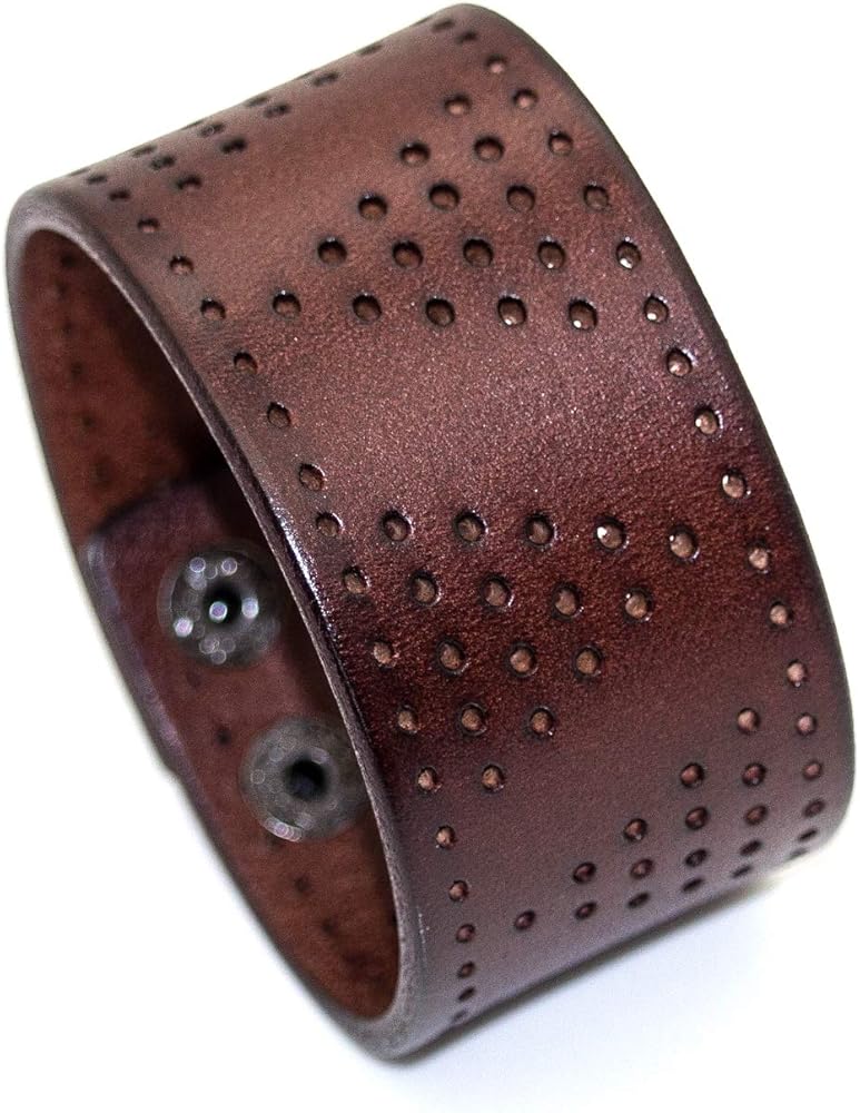 Punk Vintage Alloy Buckle Wristband Hollow Out Wide Leather Cuff Bracelet