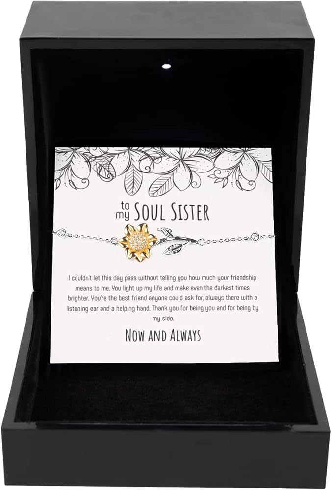 Sunflower Bracelet Luxury Box Soul Sister Sunflower Bracelet BFF Jewelry, Best Friend Gift Bracelet, Long Distance, Quotes, Friends Forever, Bestie