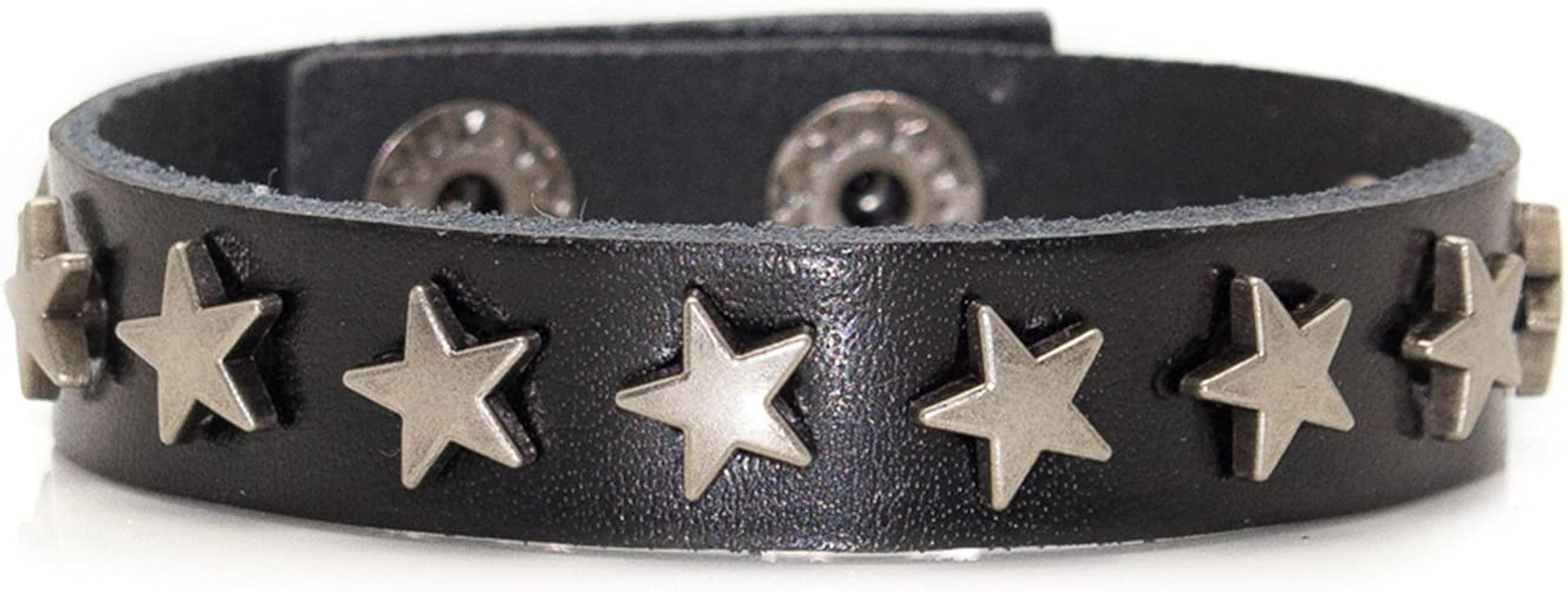 Xusamss Hip Hop Alloy Star Wristband Leather Cuff Bracelet,7.5inches