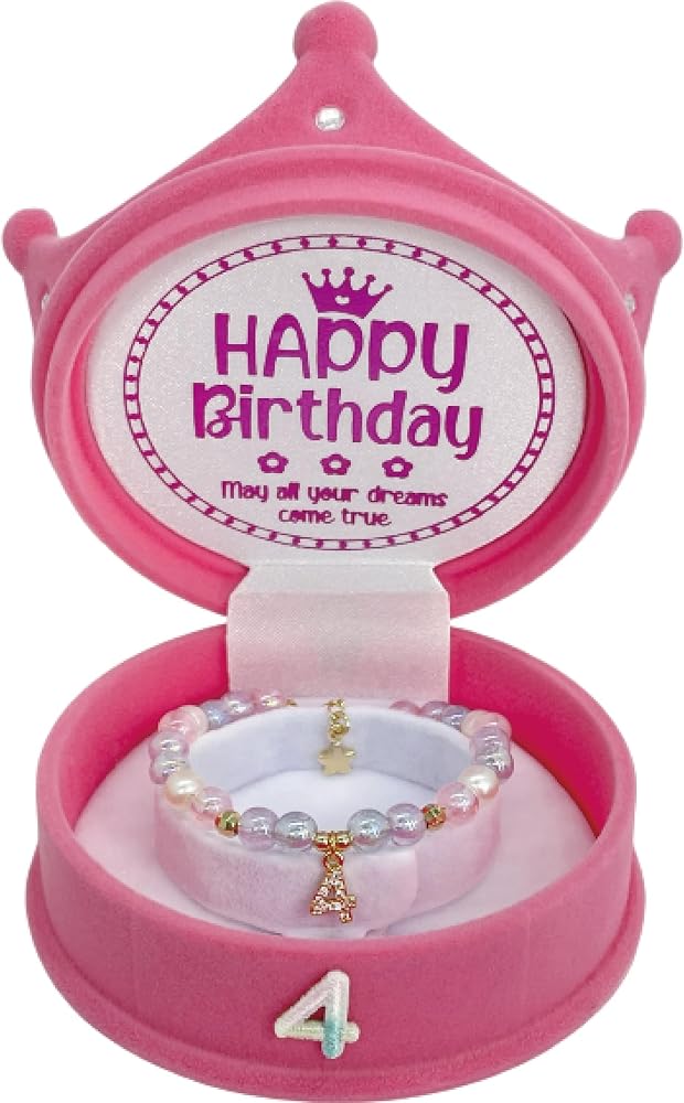 Happy 4th Birthday Gift for Girls, 4th Birthday Bracelet for Girls Toddler, 4th Birthday Crown Box, Gifts for a 4 Year Old Girl, 4th Birthday Jewelry, 4 Birthday Ideas, 4th Birthday Princess