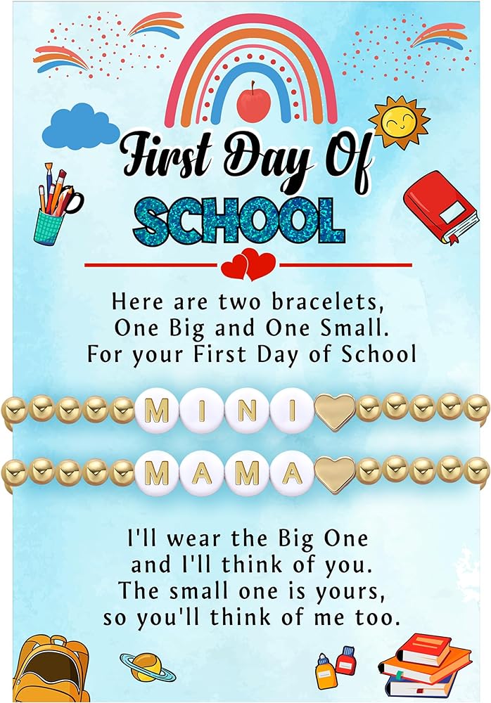 First Day of School Gifts Matching Bracelets for Women Girls Mother and Daughter Beaded Bracelet Multicolor Bead Stretch Back to School Gift I Love You Engraved Christmas Birthday Jewelry