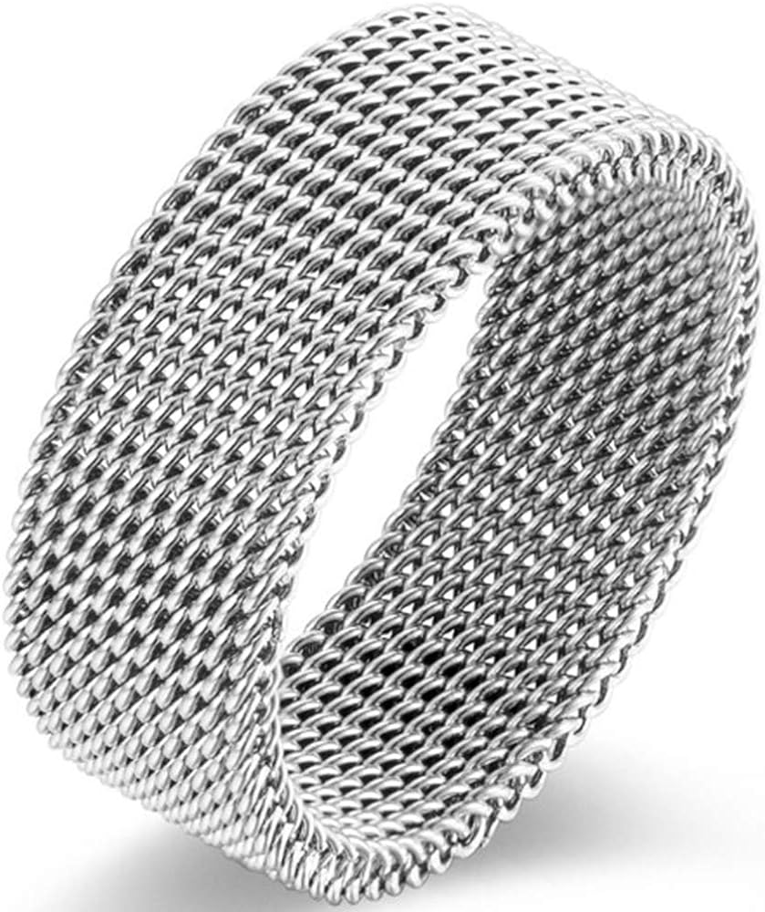 Jude Jewelers 8mm Stainless Steel Wire Mesh Simple Plain Wedding Band Ring