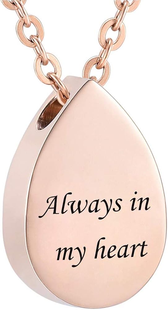 Water Droplets Pendant Always in My Heart Keepsake Ashes Necklace Urn Pendant Ash Cremation Memorial Jewelry