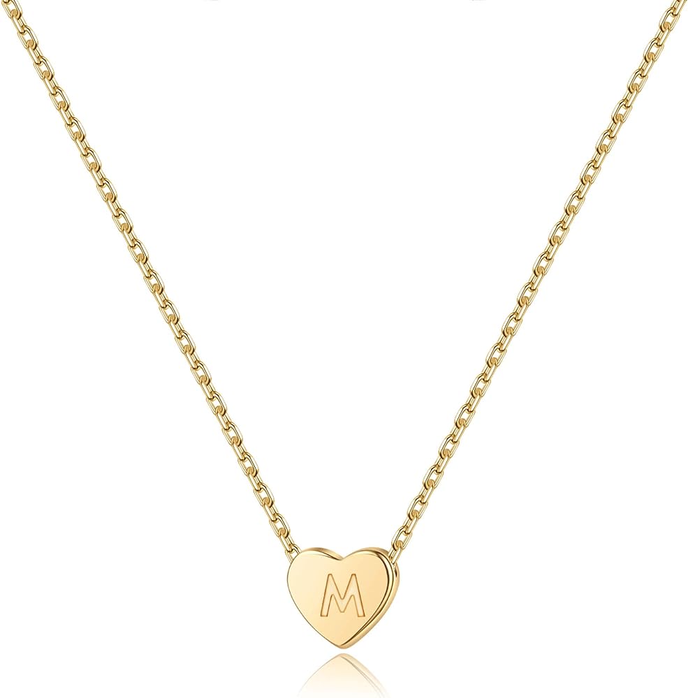 M MOOHAM Heart Initial Necklaces for Women Girls - S925 Sterling Silver Heart Necklace Initial Necklaces for Women Girls Kids Dainty Letter Tiny Initial Necklace for Women Teens Girls