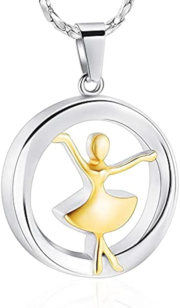 ZLXL719 Dancer Memorial Jewelry for Women Girl Stainless Steel Cremation Urn Pendant Necklace Hold Ashes of Loved Ones BFBLD (Main Stone Color : Pendant only, Metal Color : Gold)