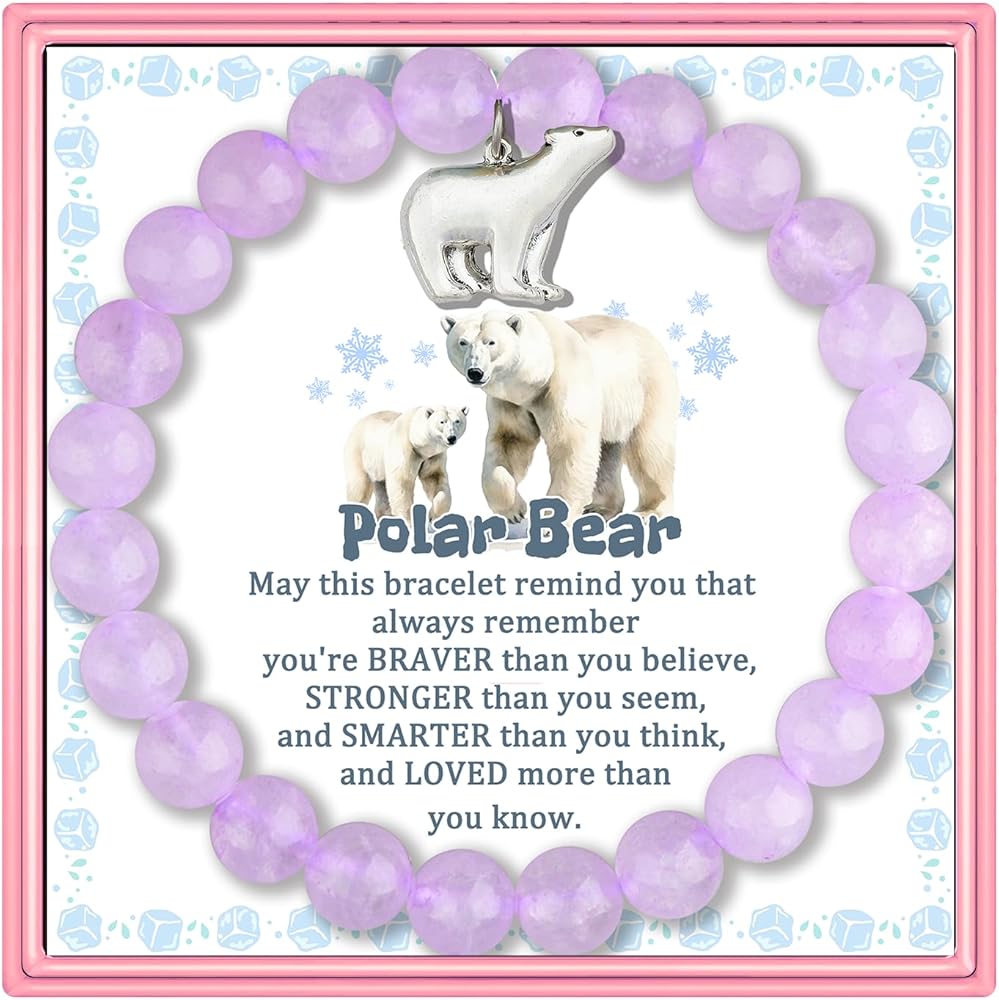 PARTNER Polar Bear Pendant Inspirational Birthday Gifts for Women Best Friends Polar Bear Spirit Jewelry for Polar Bear Lover Unique Gifts Natural Stone Beaded Bracelets for Teen Girls