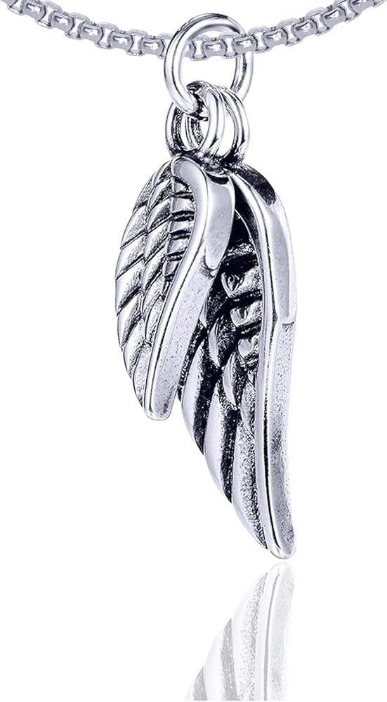 Xusamss Punk Jewelry Titanium Steel Angel Wings Pendant Necklace