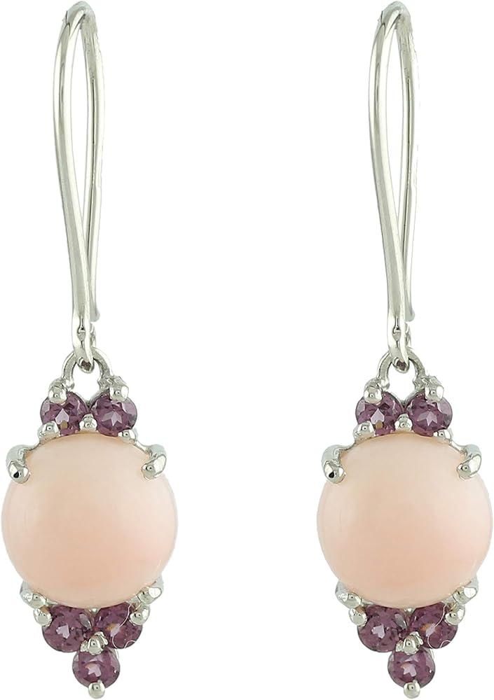 Carillon Pink Opal Natural Gemstone Round Shape Drop Dangle Anniversary Earrings 925 Sterling Silver Jewelry