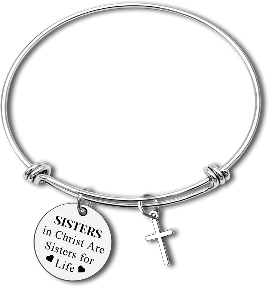 Christian Jewelry Religious Sisters Bracelet Religious Gifts for Women Teen Girls Gifts for Sisters in Christ Adjustable Bangle First Communion Gift Baptism Easter Gifts Faith Gifts for Best Friends