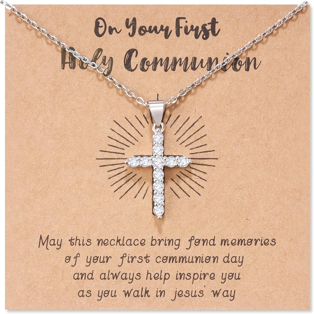 Easter Frist Communion Baptism Gifts for Girls Women, Cross Necklace Christian Religious Faith Gifts