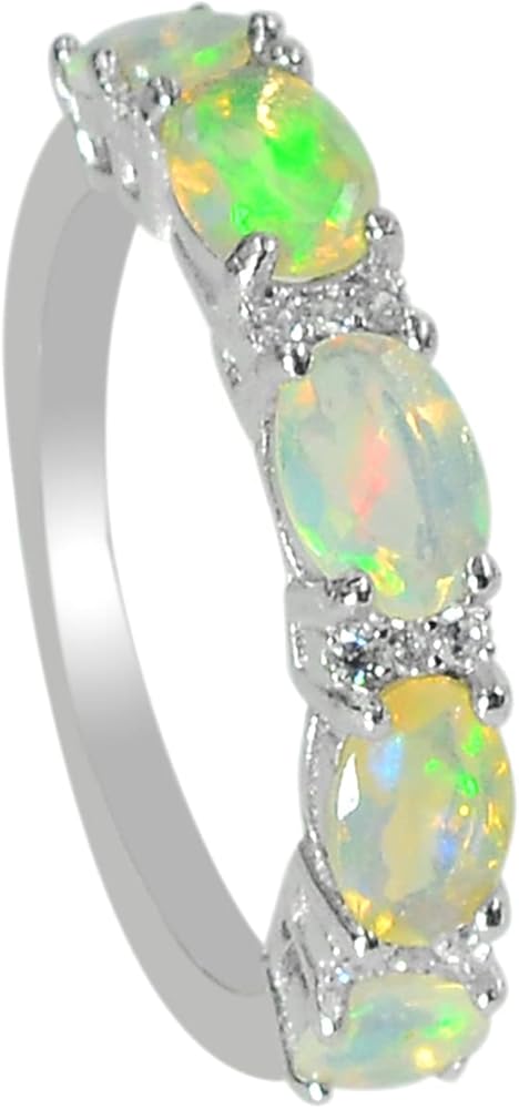 October Birthstone Natural 6X4 MM Oval Cut Ethiopian Cut Opal Gemstone 925 Sterling Silver Wedding Jewelry Bridal Ring Cluster Proposal Ring For Love and Friendship Gift For Girlfriend Gift