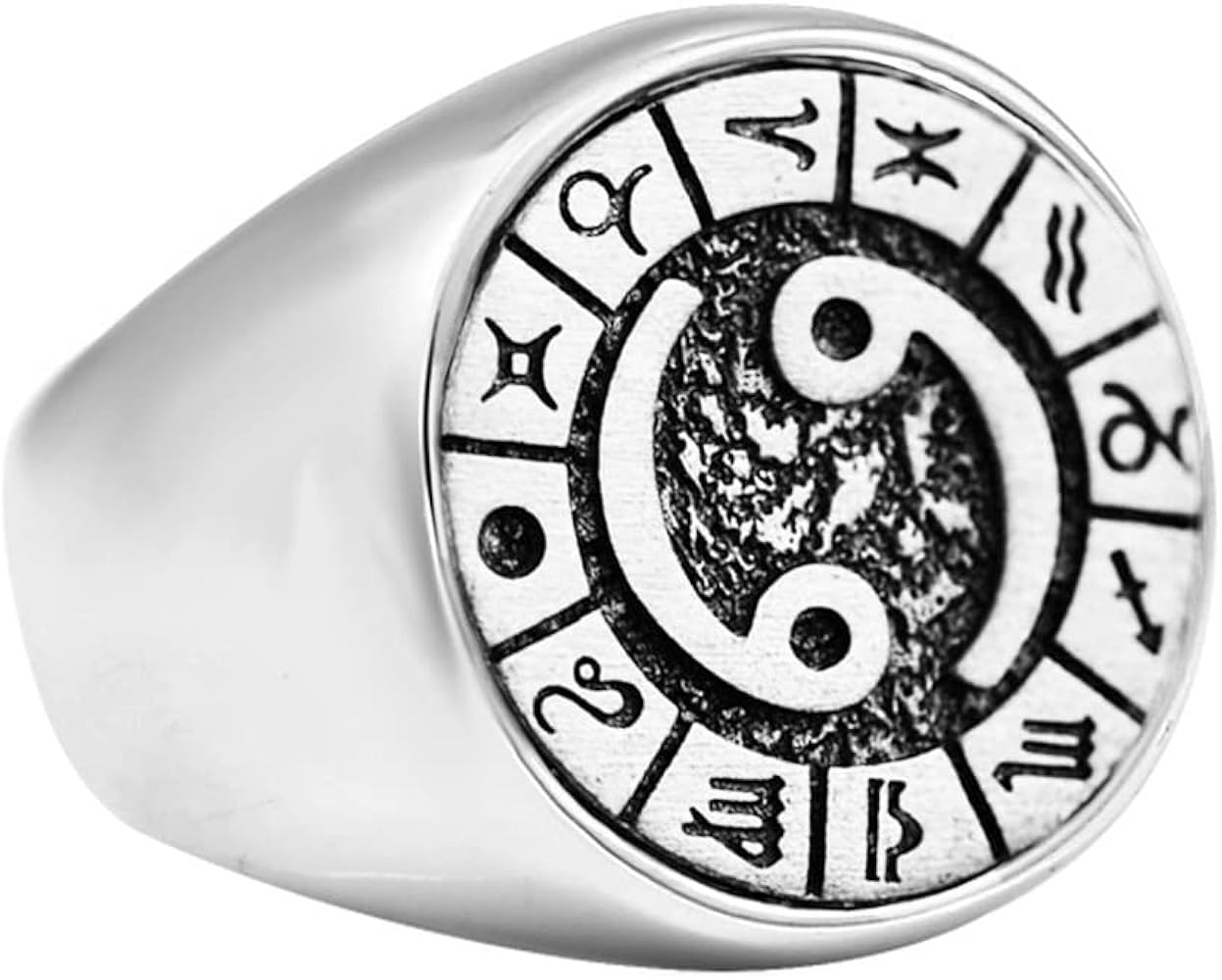 Unisex Stainless Steel Simple 12 Constellation Zodiac Signet Ring Horoscope Astrology