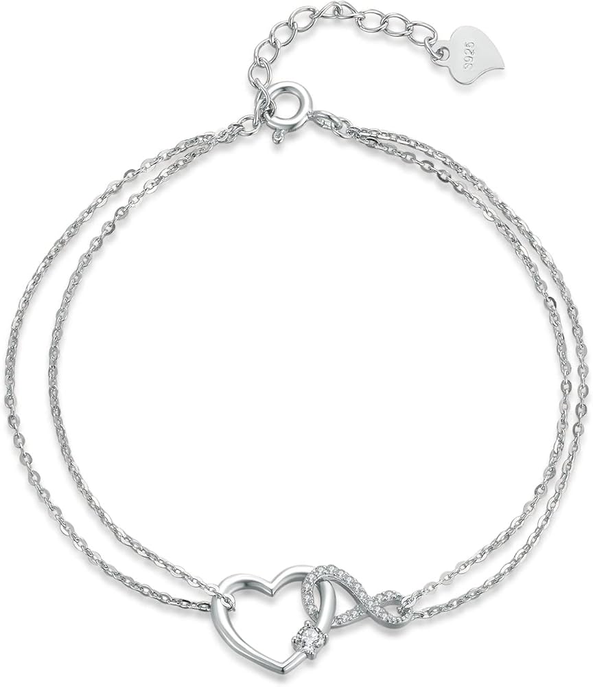 Heart Anklets for Women Sterling Silver Infinity Anklet Dainty Cubic Zirconia Ankle Bracelets for Women Summer Beach