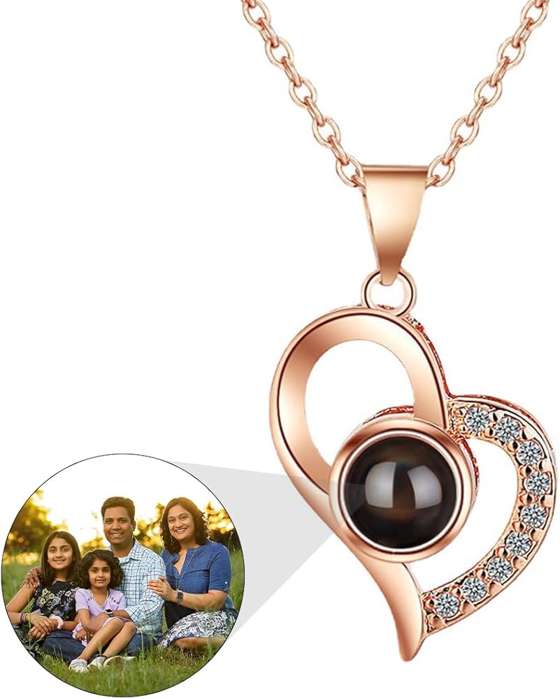 Custom Photo Projection Necklace with Picture Inside I Love You Necklace Personalized Heart Memorial Gift for Women