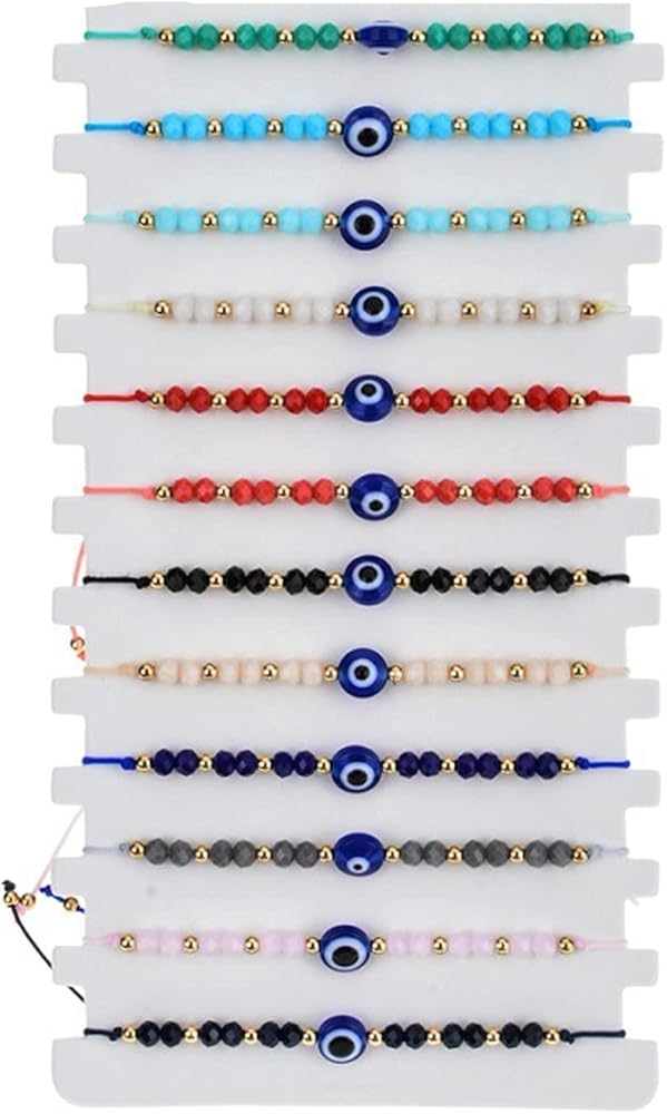 12 Pcs Colorful Evil Eye Beaded Bracelets Handmade Braided Rope Crystal Bracelets Adjustable Good Luck Amulet Bangle Bracelet for Women Girls Men Teens Exquisite Jewelry Gifts