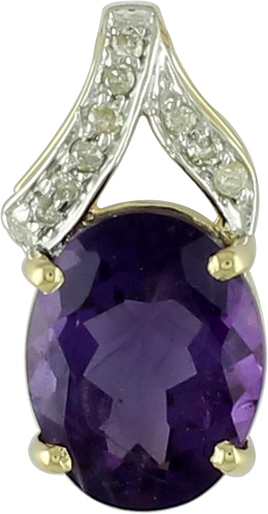 Carillon Amethyst Natural Gemstone Oval Shape Pendant 10K, 14K, 18K Yellow Gold Anniversary Jewelry