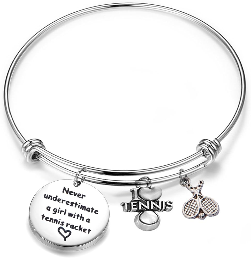 FEELMEM Tennis Girl Gifts Never Underestimate a Girl with a Tennis Racket Bracelet Tennis Jewelry Gifts for Tennis Players