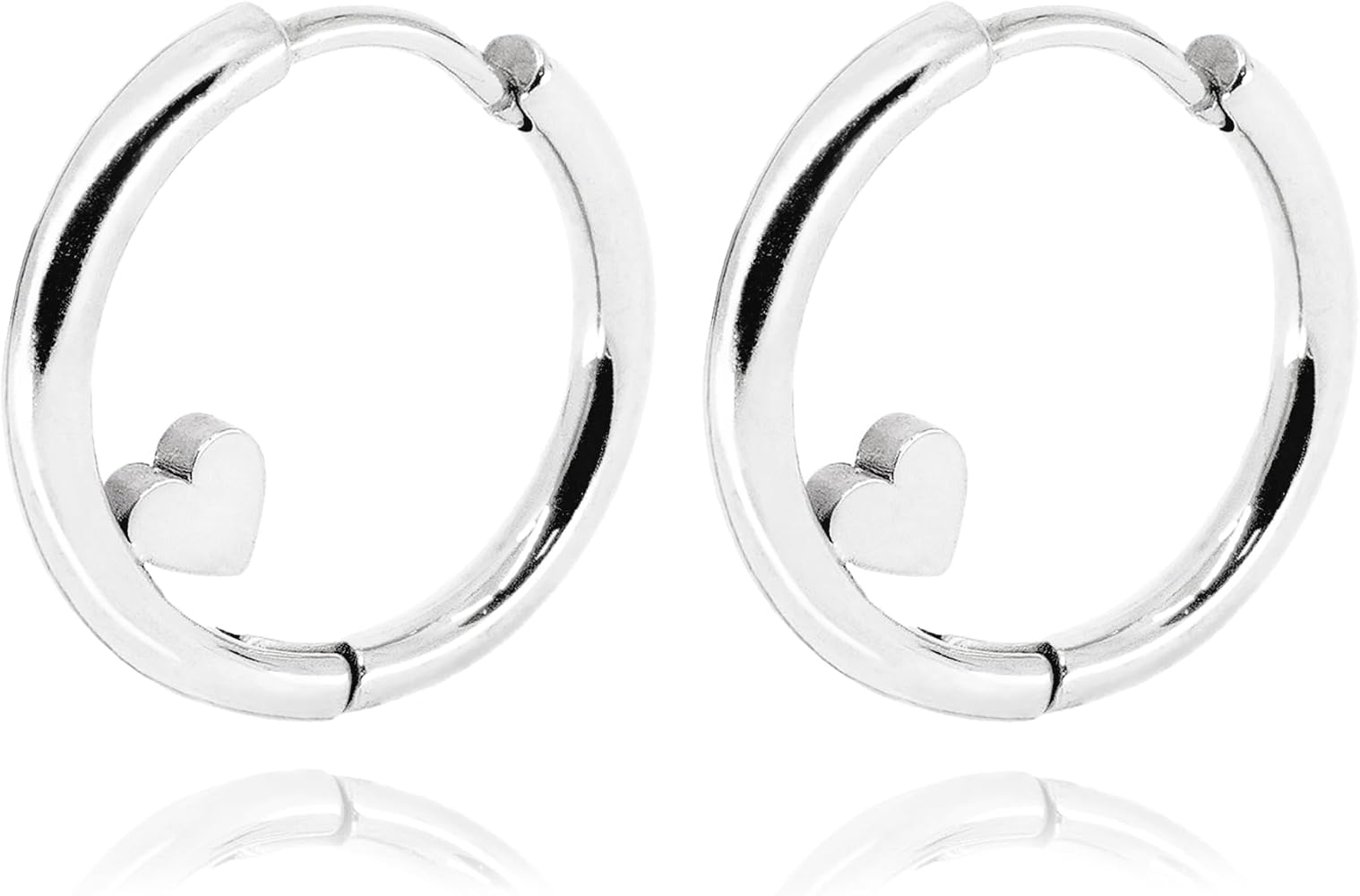 18MM Heart Hoop Earrings for Women • Rhodium Sterling Silver Plated Stainless Steel Huggie Hoops • Dainty Cute Minimalist Jewelry Trendy Gifts for Girls [ER-2-H-S]