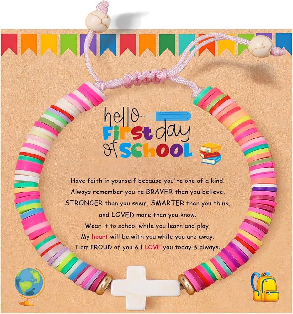 First Day of School Gift Kindergarten Prek Bracelet Mommy and Me Bracelets Back to School Gifts Adjustable Cross Bracelets for Kids Girls Boys Jewelry Gift