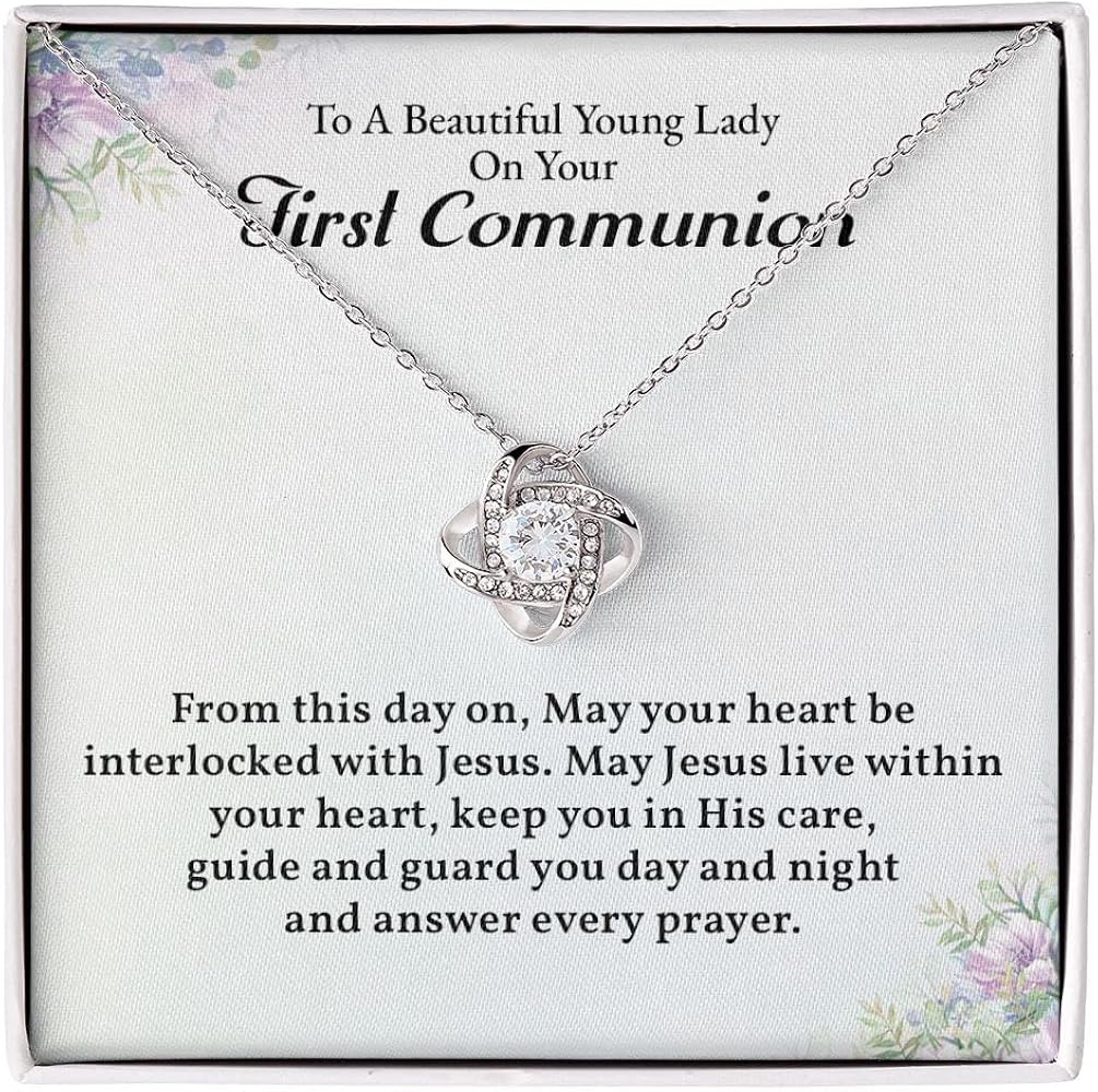 First Communion Necklace Gift For Women, Love Knot Necklace For A Beautiful Young Lady On Her First Communion Day, 1st Communion Gifts For Girls, Niece, Goddaughter, Granddaughter, Daughter, And Girlfriend.